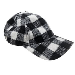 ALLSAINTS Buffalo Check Adjustable Baseball Cap In Black White Wool Plaid